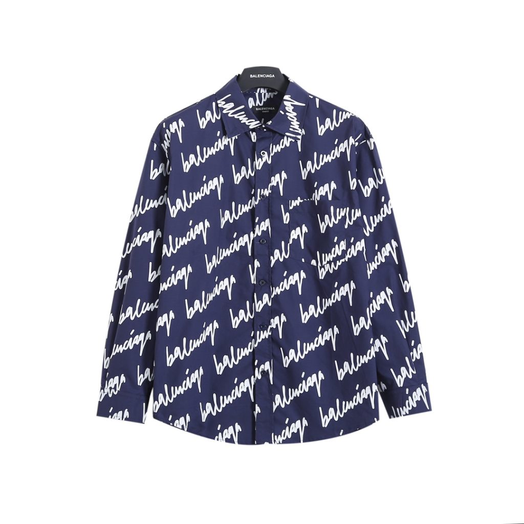 BALENCIAGA バレンシアガ レディースシャツ 草写ロゴプリント ブルー/ホワイト - 画像 5