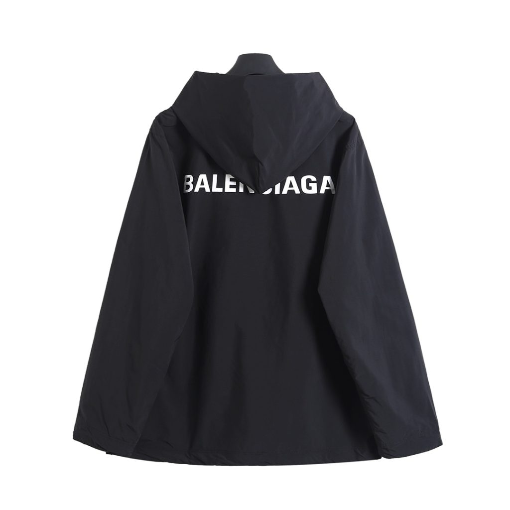BALENCIAGA バレンシアガ フード付きジャケット 本革 軽量 通勤 通学 ブラック - 画像 2