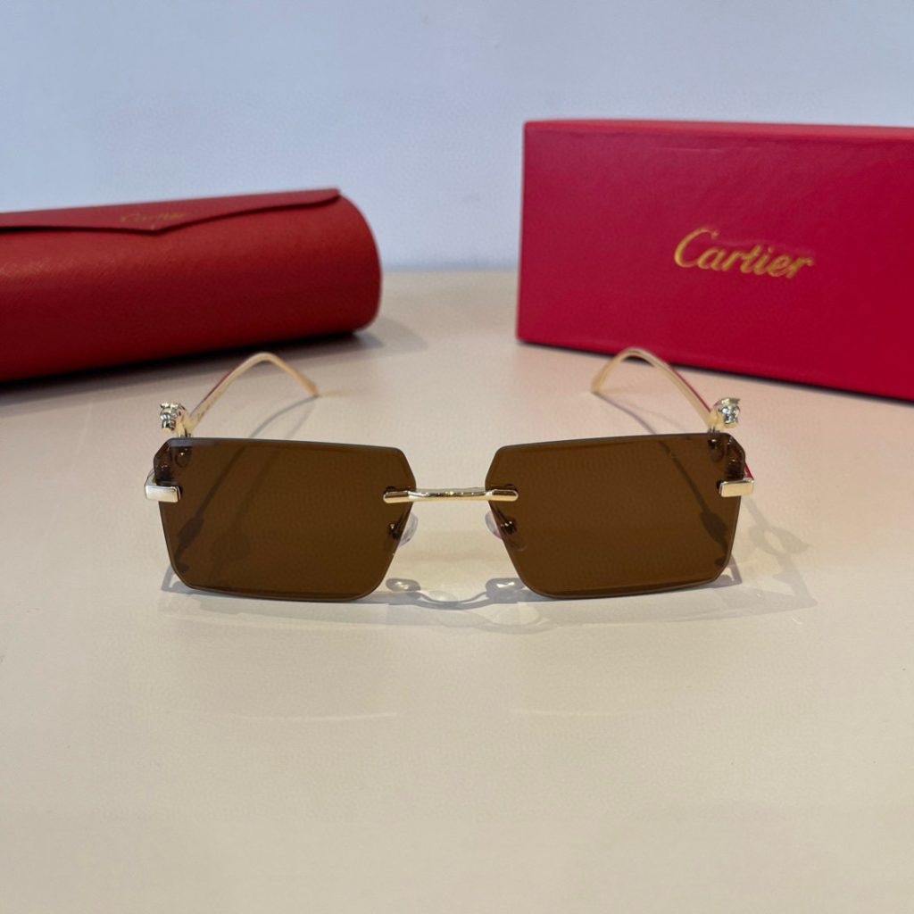 CARTIE カルティエ フレームレスサングラス メンズ レディース ブラウン メタル フレームレス 金具 デザイン サングラス ゴールド 軽量 2色展開 - 画像 2