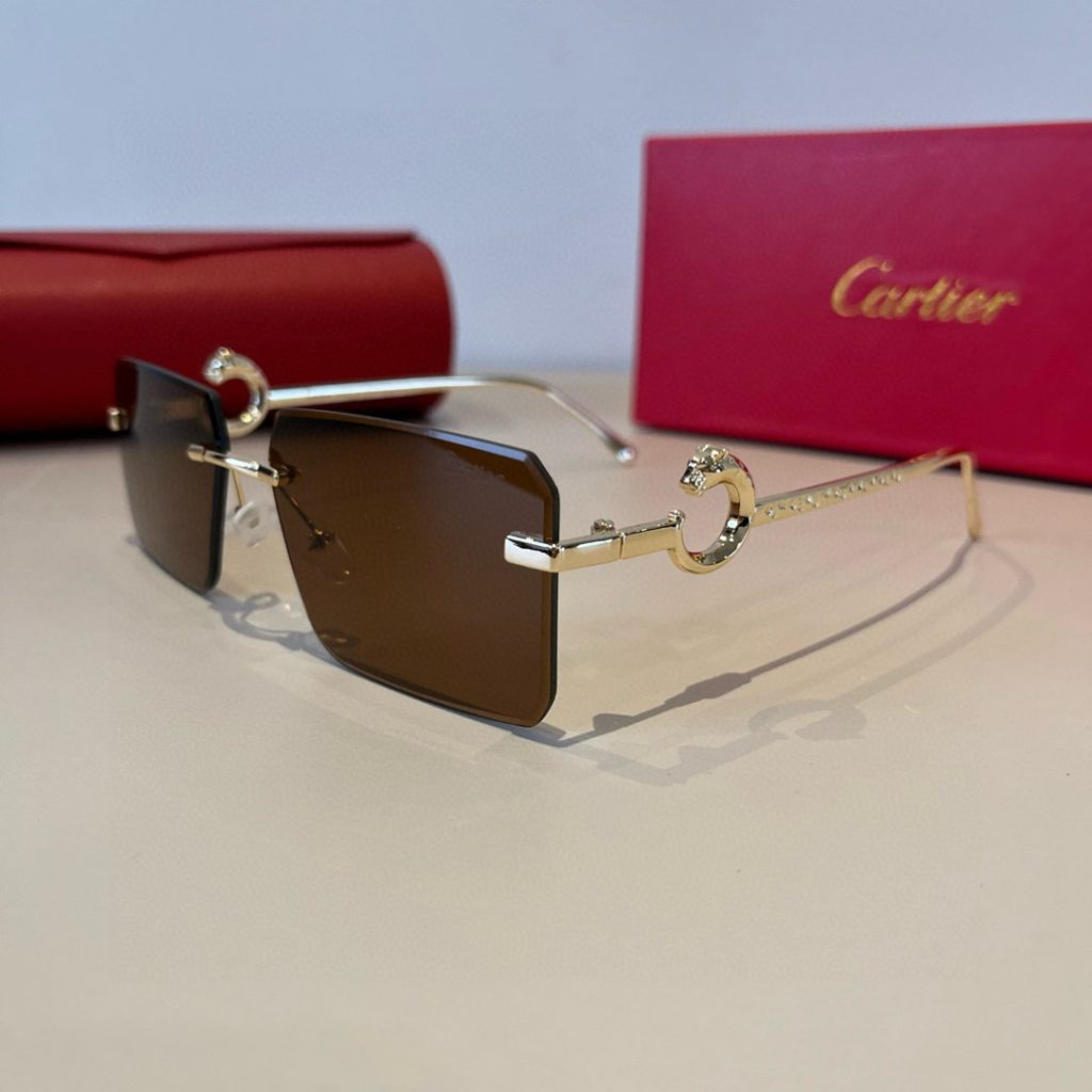 CARTIE カルティエ フレームレスサングラス メンズ レディース ブラウン メタル フレームレス 金具 デザイン サングラス ゴールド 軽量 2色展開 - 画像 3