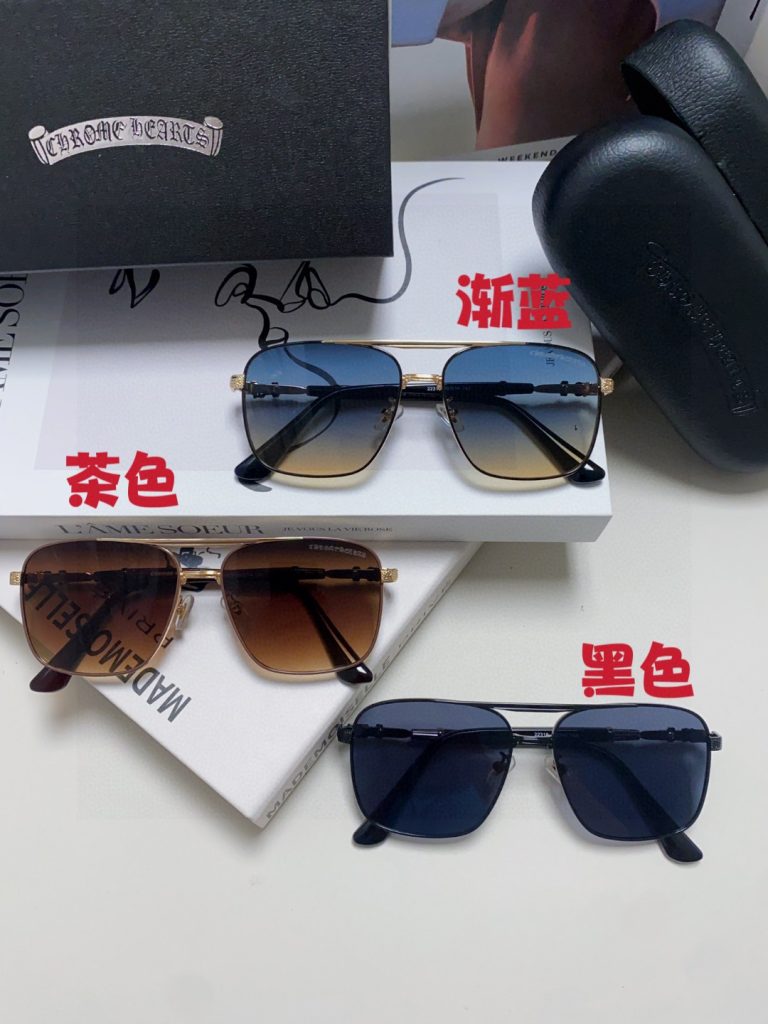 CHROME HEARTS クロムハーツ サングラス フラットシェイプ 防紫外 メンズ レディース ブラック ブラウン チェック柄 31413 - 画像 2