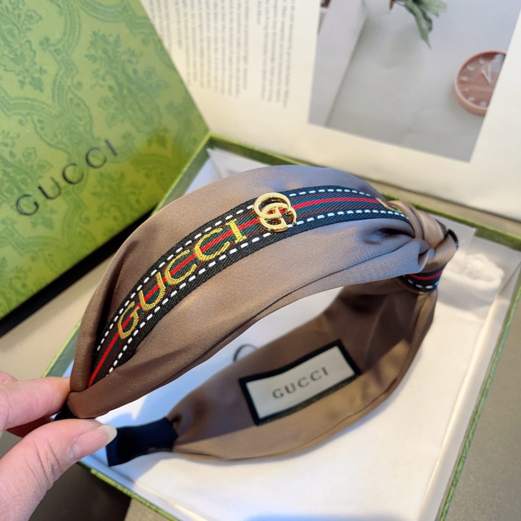 GUCCI グッチ ヘアアクセサリー シルク ブランド フラットヘアバンド ブラック ベージュ 全2色 - 画像 6