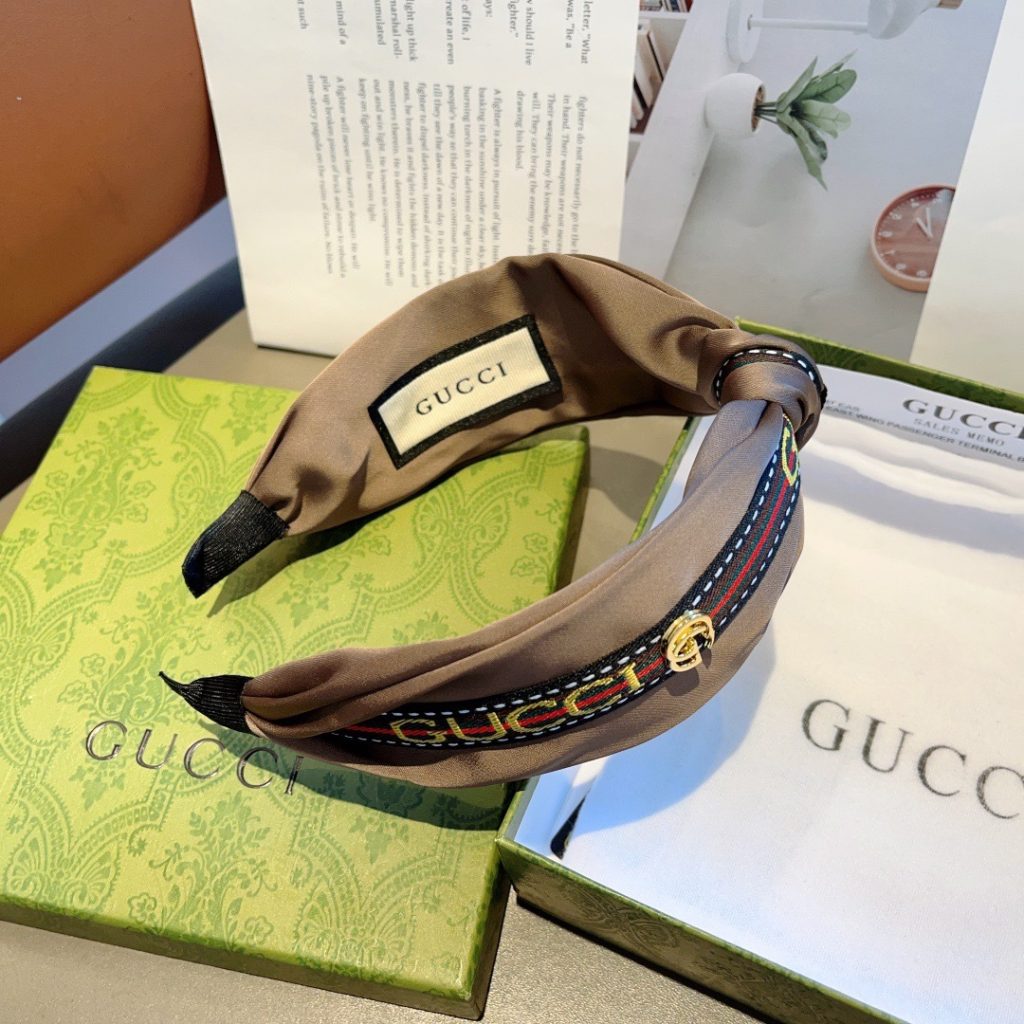 GUCCI グッチ ヘアアクセサリー シルク ブランド フラットヘアバンド ブラック ベージュ 全2色 - 画像 8