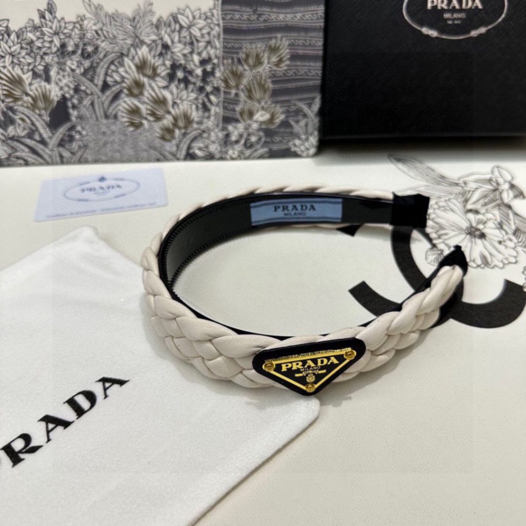 PRADA プラダ ヘアアクセサリー プラダ ヘアバンド ブラック ホワイト ブラウン 全3色 - 画像 4