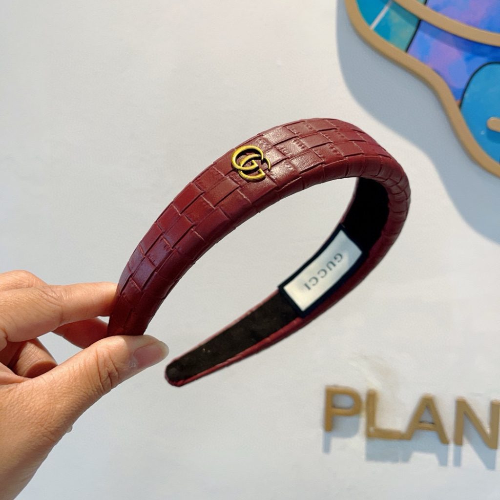 GUCCI グッチ ヘアバンド 本革 ブラック レッド 全2色 - 画像 3