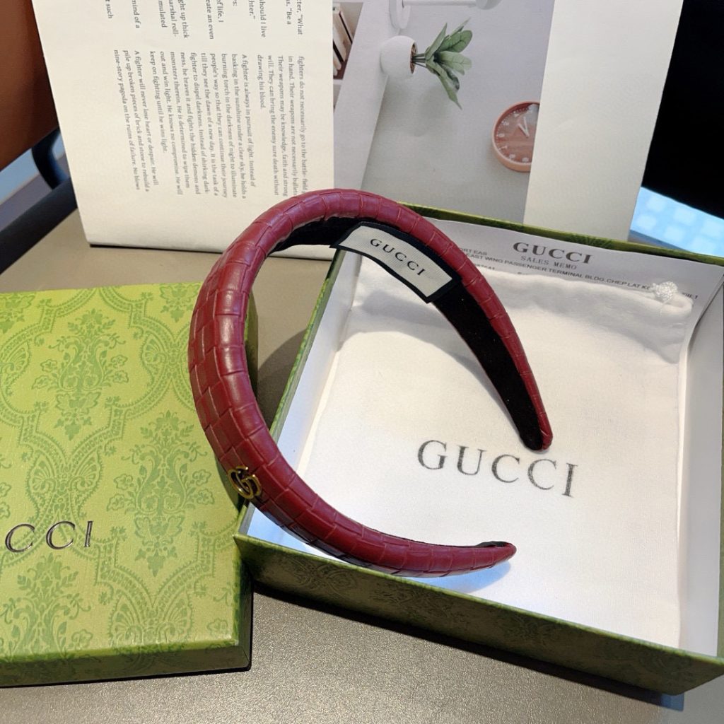 GUCCI グッチ ヘアバンド 本革 ブラック レッド 全2色 - 画像 5