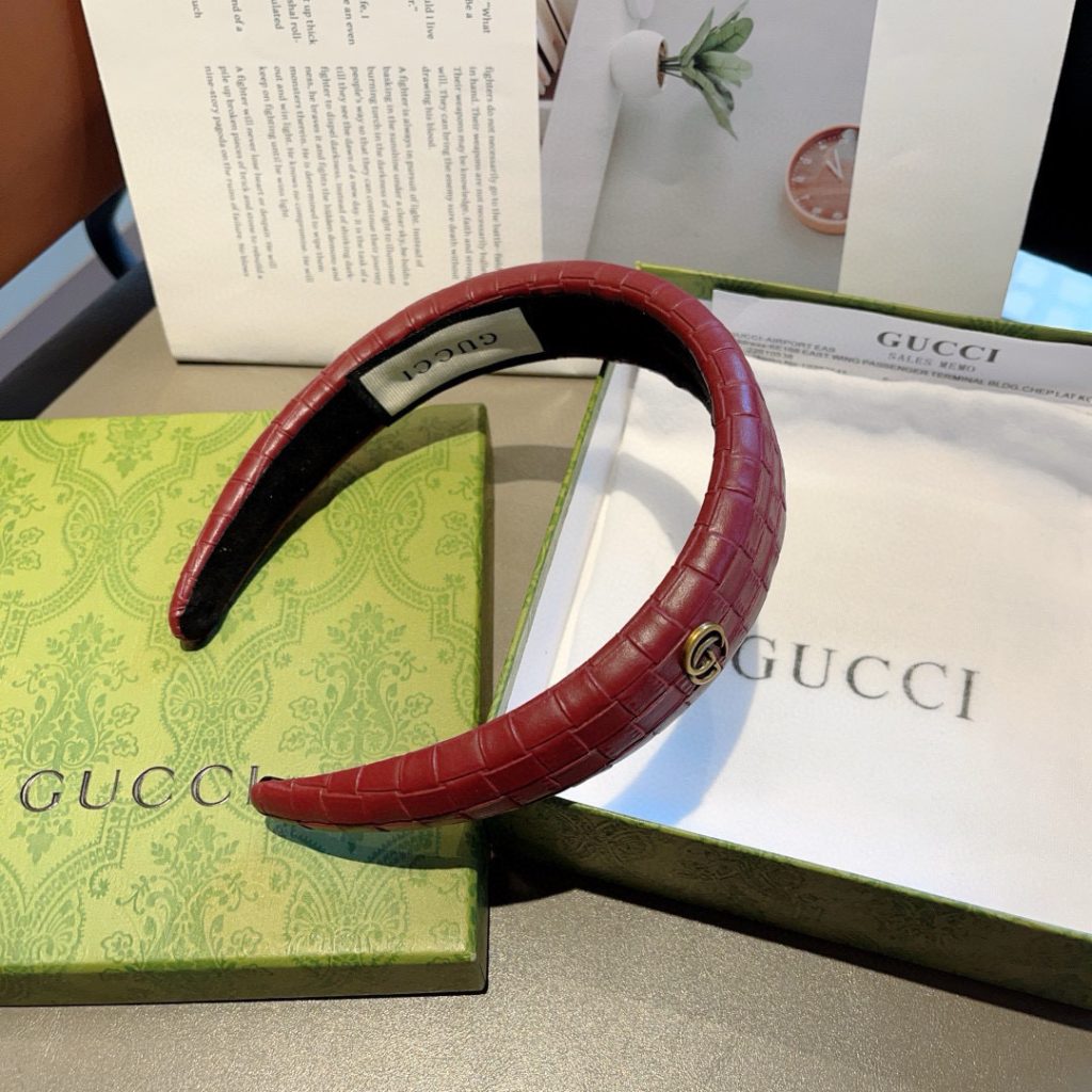GUCCI グッチ ヘアバンド 本革 ブラック レッド 全2色 - 画像 8