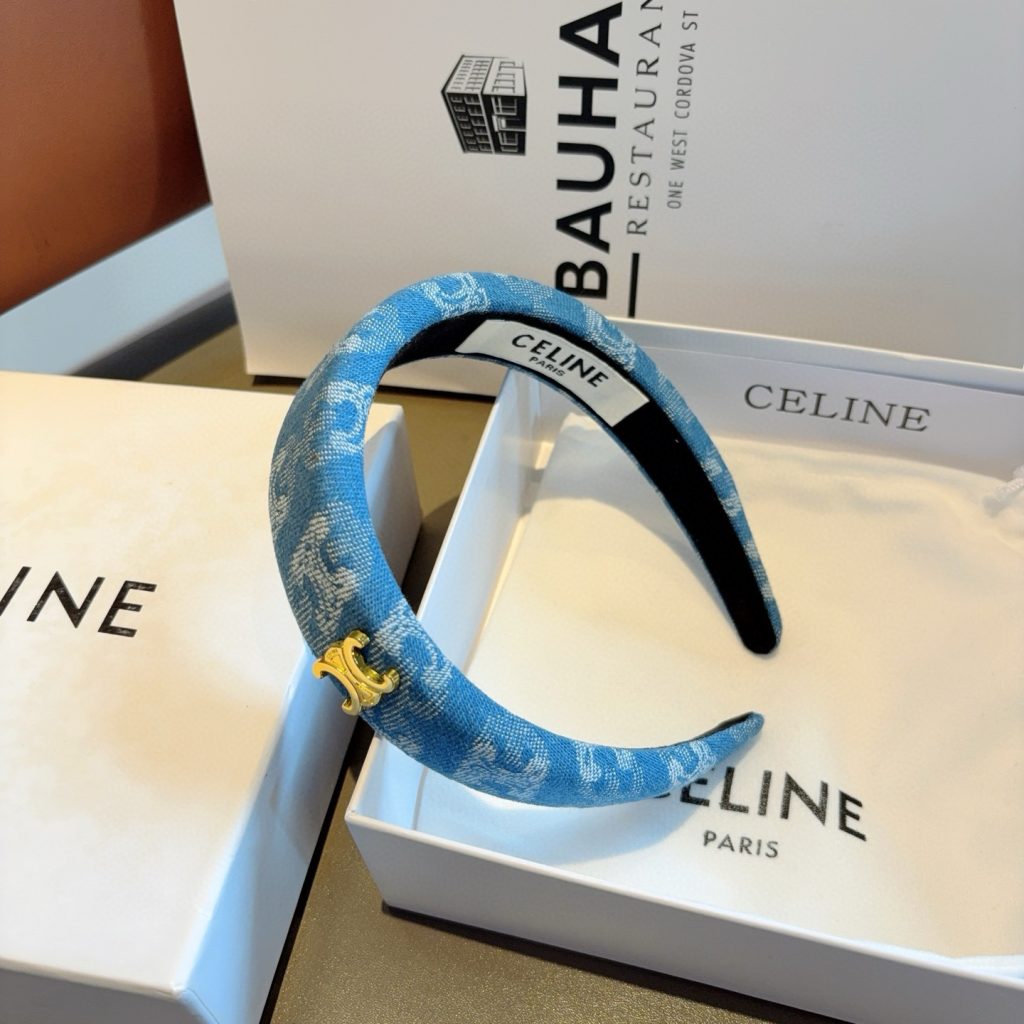 CELINE セリーヌ ヘッドバンド 本革 ブルー - 画像 6