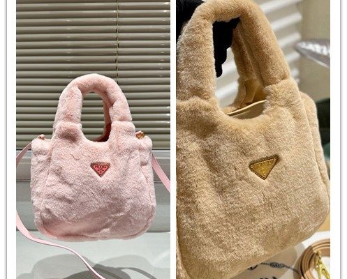 PRADA　プラダ　ふわふわ感　冬物　レディースバッグ　フェイクファーミニトート　トートバッグ　ショルダーバッグ　2色