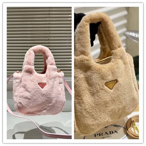 PRADA　プラダ　ふわふわ感　冬物　レディースバッグ　フェイクファーミニトート　トートバッグ　ショルダーバッグ　2色