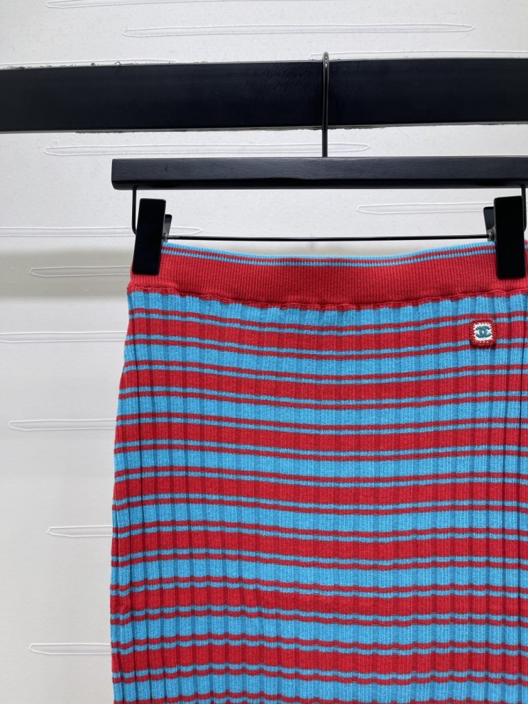 CHANEL シャネル ニット スカート レディース リブ バンド デザイン 赤×青 - 画像 4