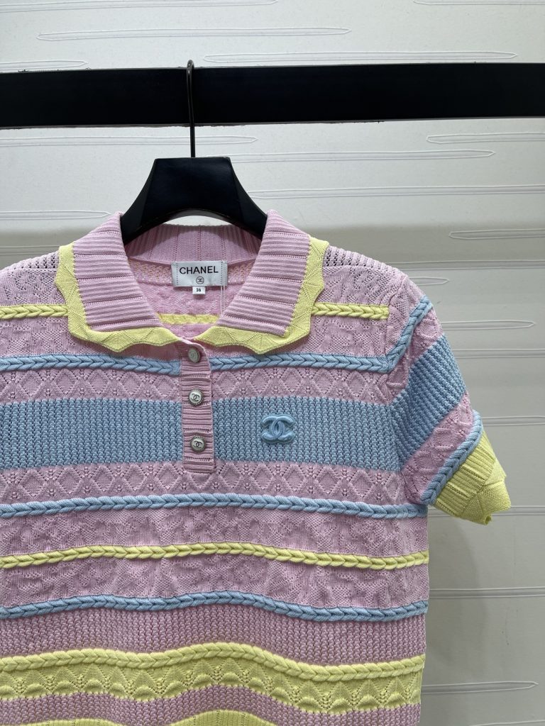 CHANEL シャネル ニット Tシャツ メンズ ポロシャツ ブランド オーバーサイズ 着心地 ピンク ライトブルー ライトイエロー - 画像 3