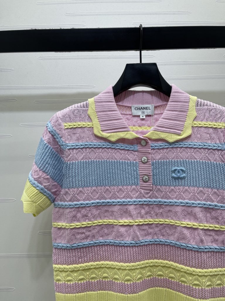 CHANEL シャネル ニット Tシャツ メンズ ポロシャツ ブランド オーバーサイズ 着心地 ピンク ライトブルー ライトイエロー - 画像 4