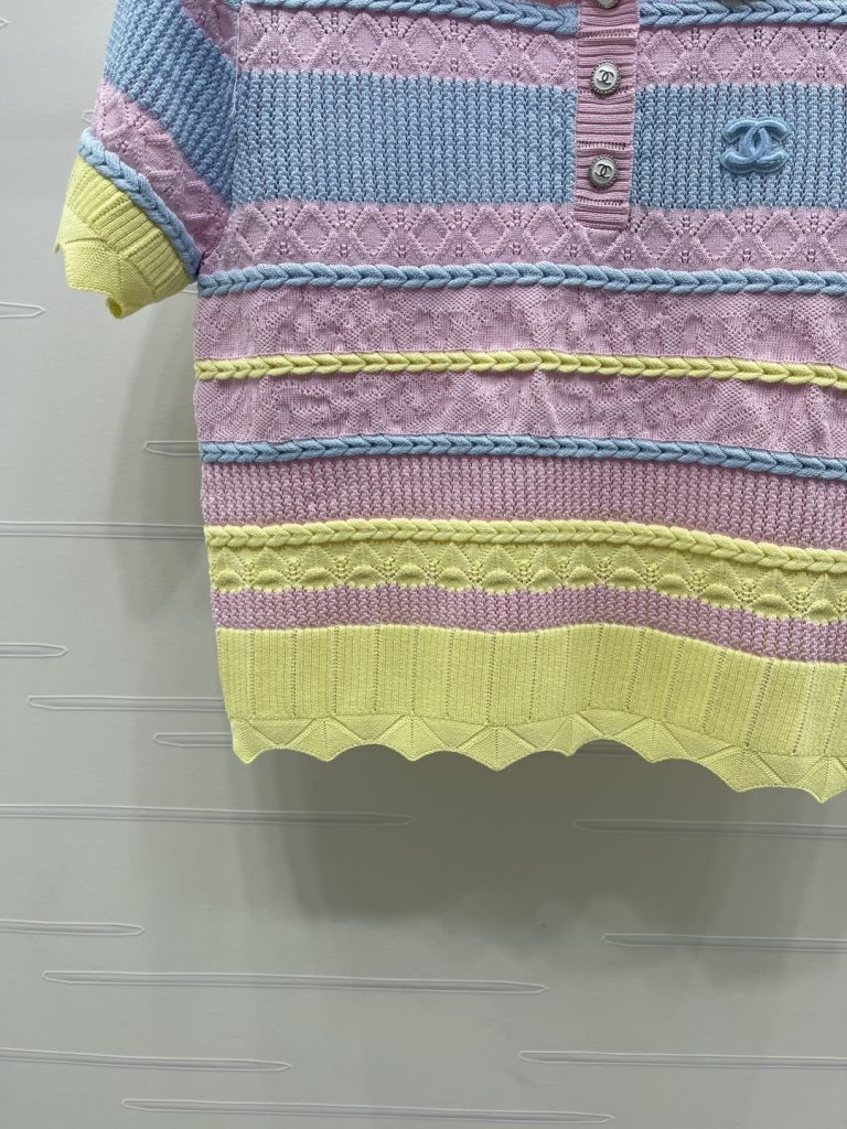 CHANEL シャネル ニット Tシャツ メンズ ポロシャツ ブランド オーバーサイズ 着心地 ピンク ライトブルー ライトイエロー - 画像 6