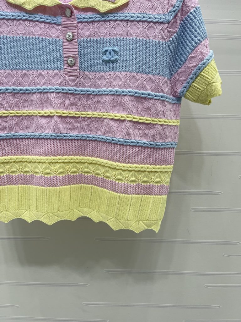 CHANEL シャネル ニット Tシャツ メンズ ポロシャツ ブランド オーバーサイズ 着心地 ピンク ライトブルー ライトイエロー - 画像 7