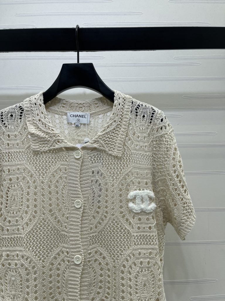 CHANEL シャネル ニット カーディガン レディース 翻領 ロング丈 レース風 ホワイト - 画像 2