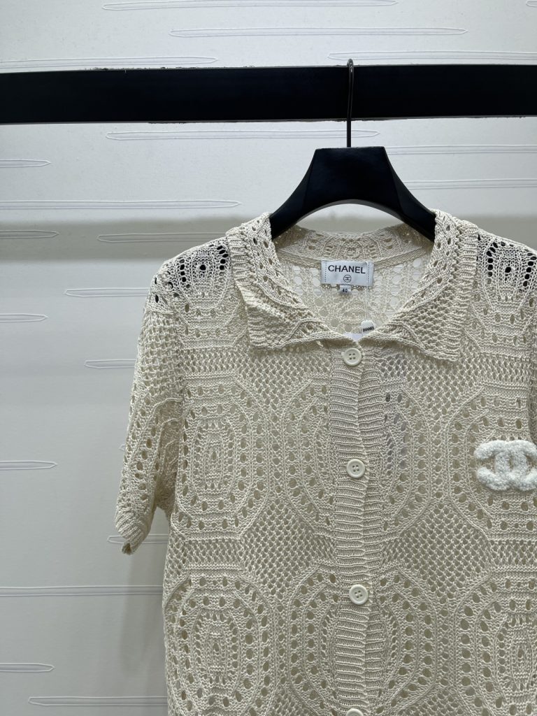 CHANEL シャネル ニット カーディガン レディース 翻領 ロング丈 レース風 ホワイト - 画像 3