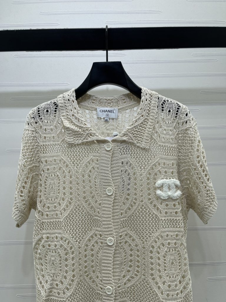 CHANEL シャネル ニット カーディガン レディース 翻領 ロング丈 レース風 ホワイト - 画像 4