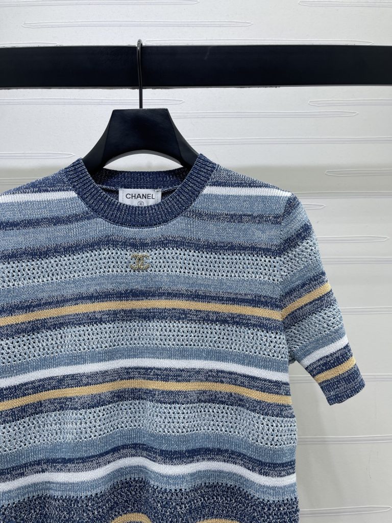 CHANEL シャネル ニット Tシャツ メンズ レイヤード ミニロゴ ブルー イエロー ホワイト - 画像 2