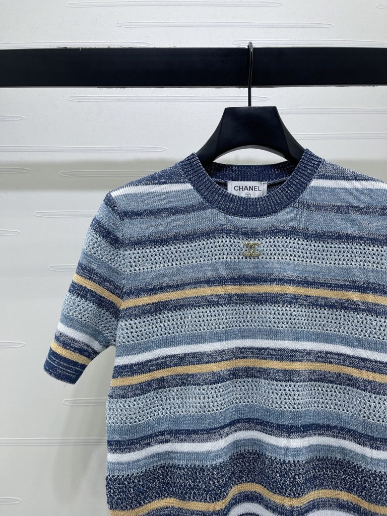 CHANEL シャネル ニット Tシャツ メンズ レイヤード ミニロゴ ブルー イエロー ホワイト - 画像 3