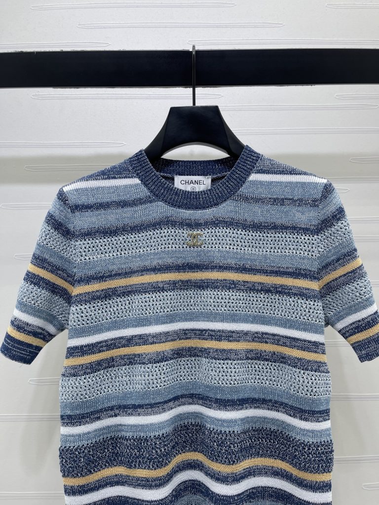 CHANEL シャネル ニット Tシャツ メンズ レイヤード ミニロゴ ブルー イエロー ホワイト - 画像 4