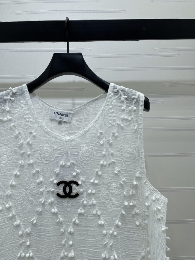 CHANEL シャネル ニット レディース レース バックレス サイドスリット 胸元ロゴ ホワイト 2色展開 - 画像 3