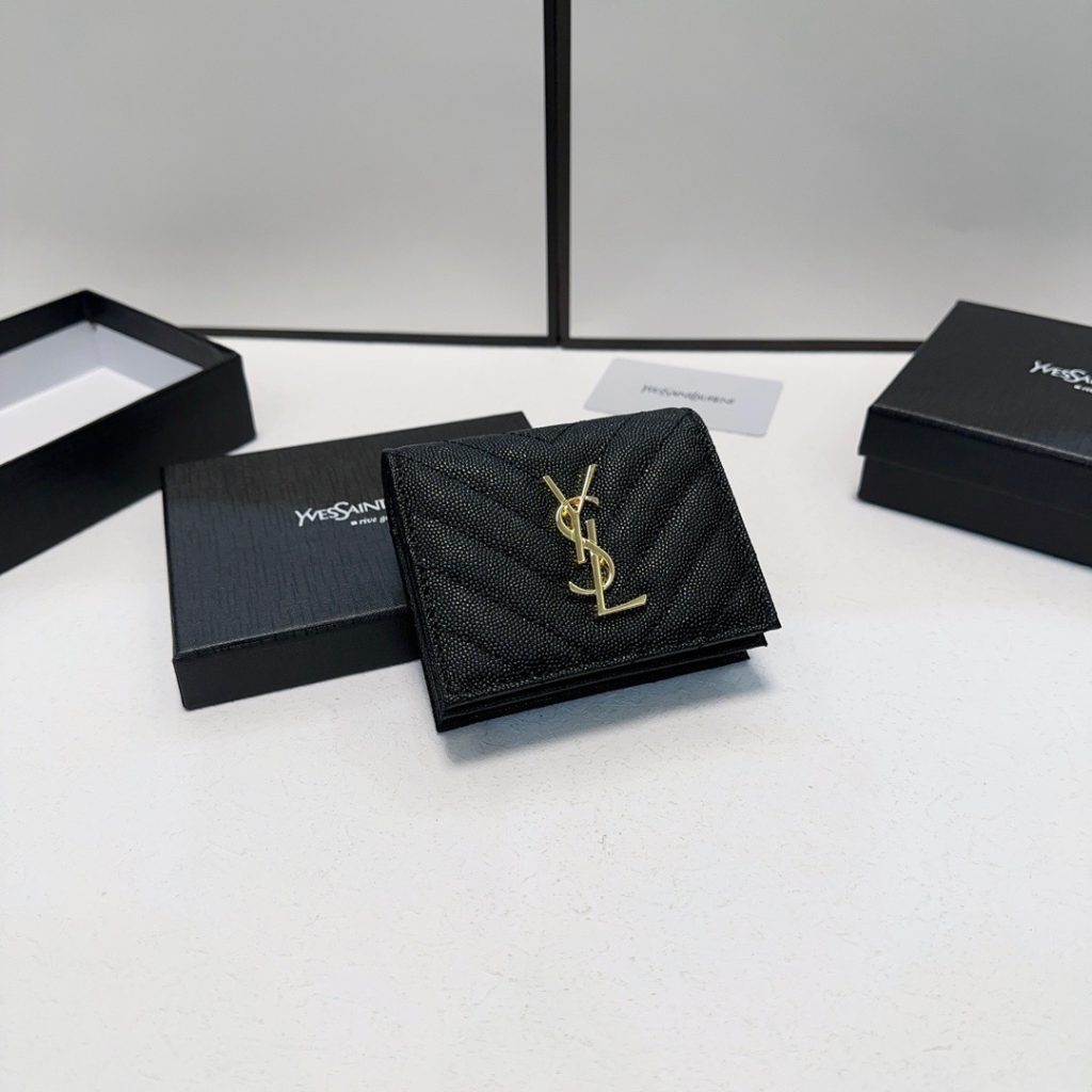 YSL ユエスエル 財布 コンパクト 折り財布 黒金 黒銀 黒黒 全3色 - 画像 4