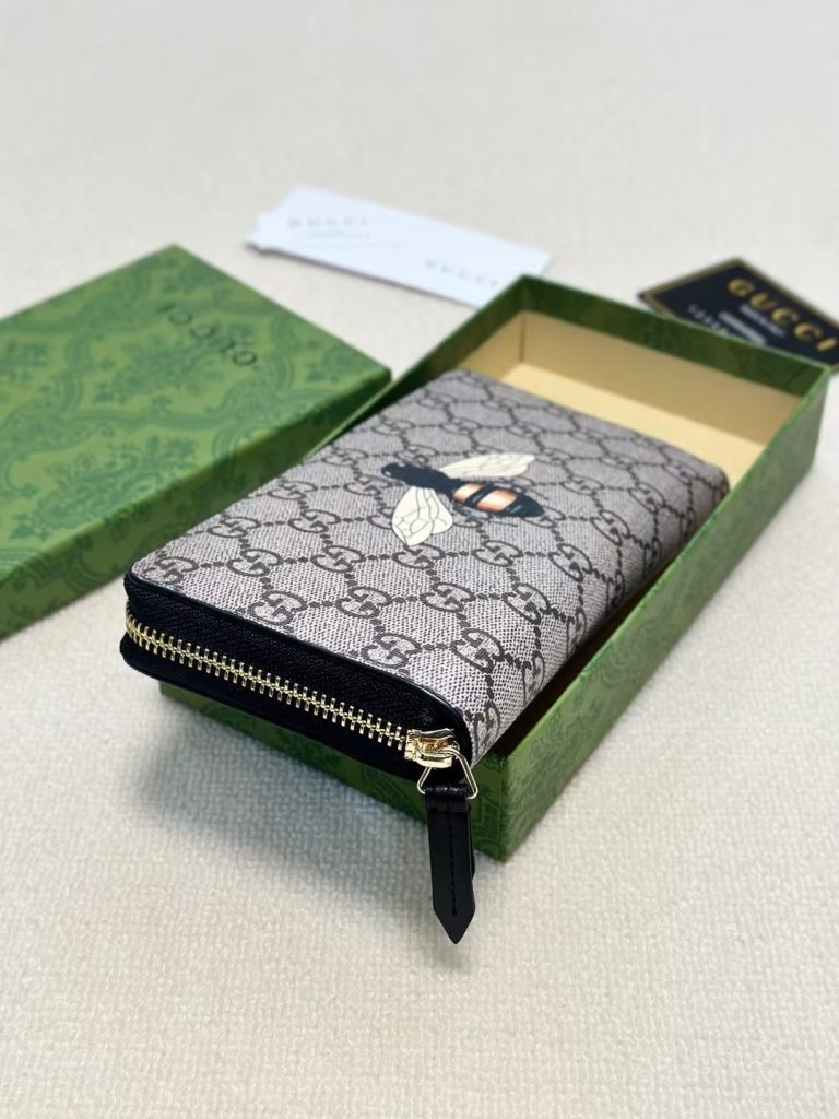 GUCCI グッチ グッチ ベージュ ブラック シングルジップウォレット ブees 本革仕様 黒 咖 - 画像 3