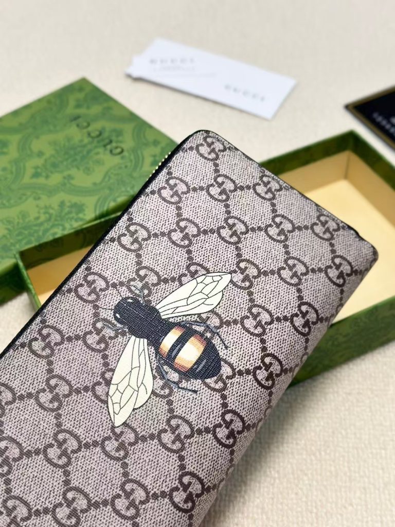 GUCCI グッチ グッチ ベージュ ブラック シングルジップウォレット ブees 本革仕様 黒 咖 - 画像 5