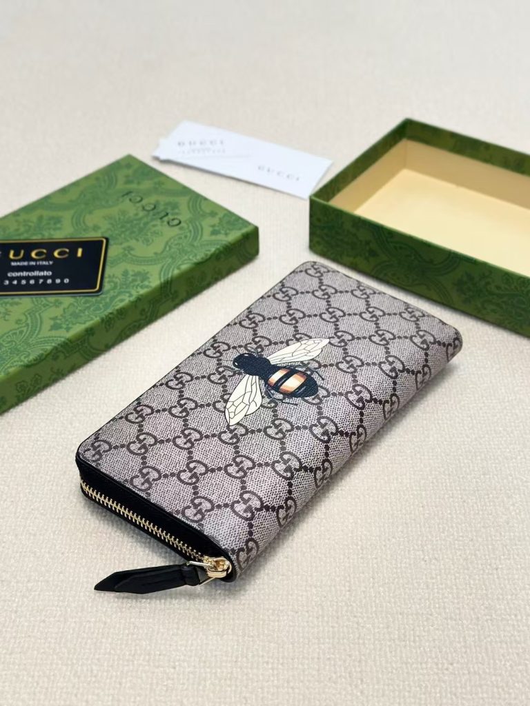 GUCCI グッチ グッチ ベージュ ブラック シングルジップウォレット ブees 本革仕様 黒 咖 - 画像 6