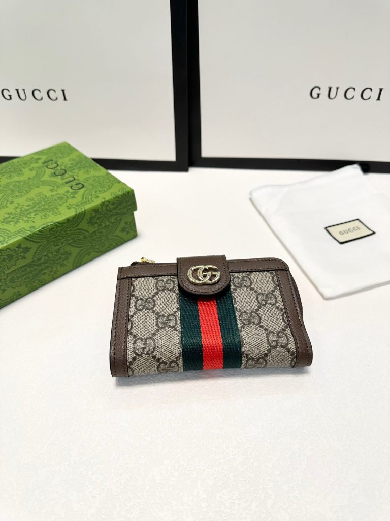 GUCCI グッチ 財布 ジップアラウンド ミニ財布 グッギーモノグラム レッド&グリーンストライプ ブラウン - 画像 6