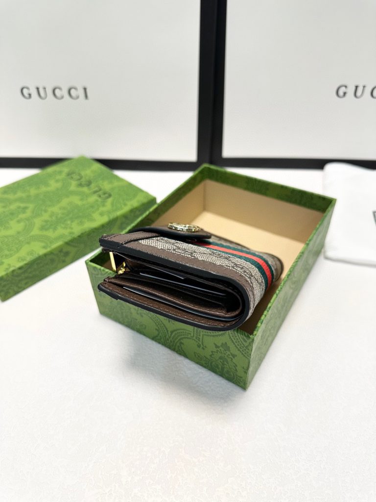 GUCCI グッチ 財布 2つ折り 本革仕様 ファスナー レッド&グリーンストライプ ショートウォレット - 画像 6