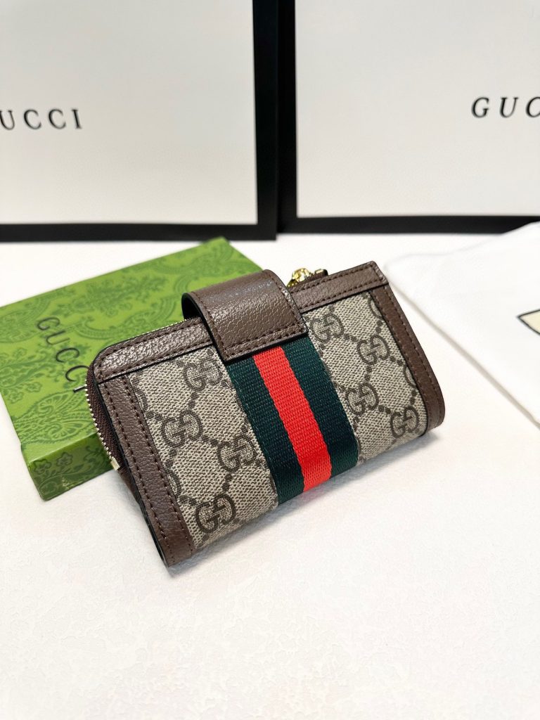 GUCCI グッチ 財布 2つ折り 本革仕様 ファスナー レッド&グリーンストライプ ショートウォレット - 画像 7