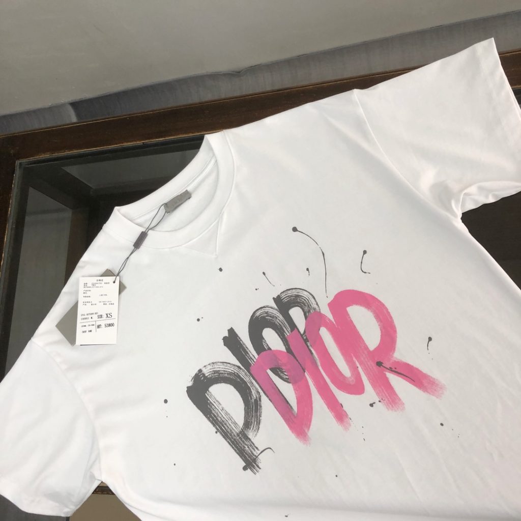 Dior コピー Tシャツ ロゴデザイン メンズ レディース 男女兼用 白 黒 240g高密度コットン - 画像 3