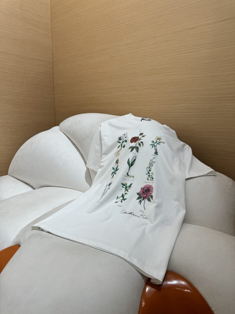Dior ディオール 花柄 ロゴ Tシャツ コピー メンズ レディース ホワイト - 画像 5
