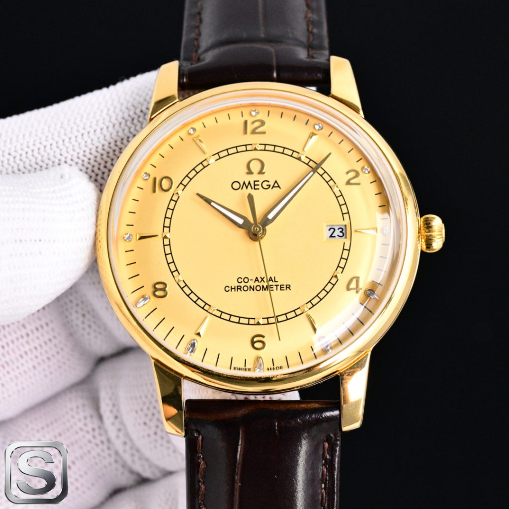 OMEGA コピー 時計 メンズ ゴールド シャンパン文字盤 オートマチック レザーベルト - 画像 2