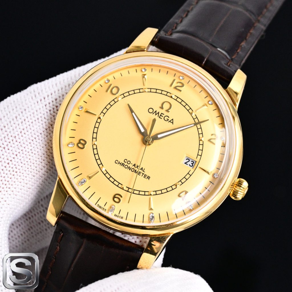 OMEGA コピー 時計 メンズ ゴールド シャンパン文字盤 オートマチック レザーベルト - 画像 3