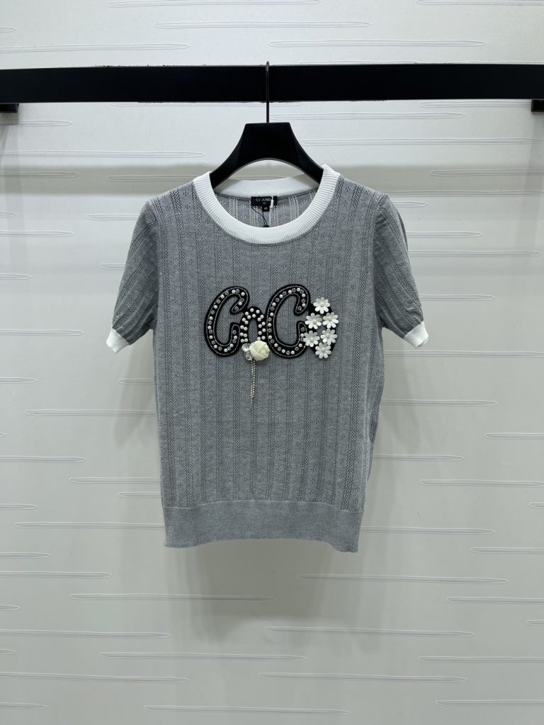 CHANEL ニット Tシャツ コピー ロゴ刺繍 レディース グレー 全2色