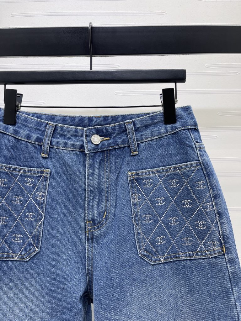 CHANEL コピー デニムパンツ ショート丈 デザインポケット ライトブルー - 画像 2