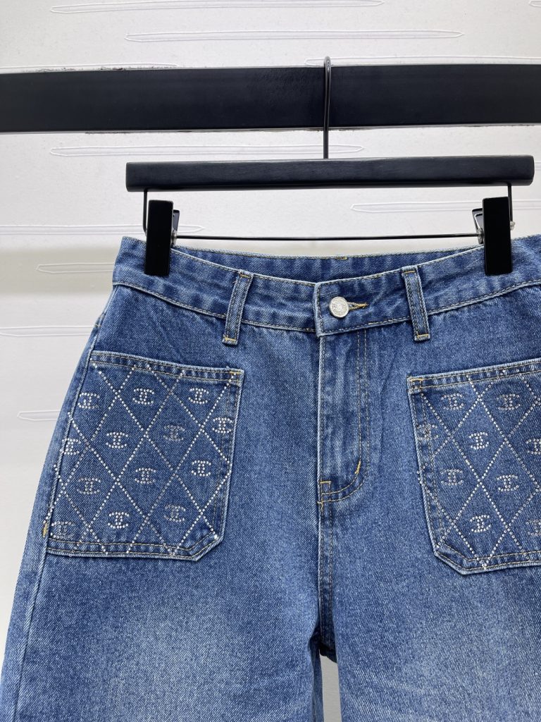 CHANEL コピー デニムパンツ ショート丈 デザインポケット ライトブルー - 画像 3