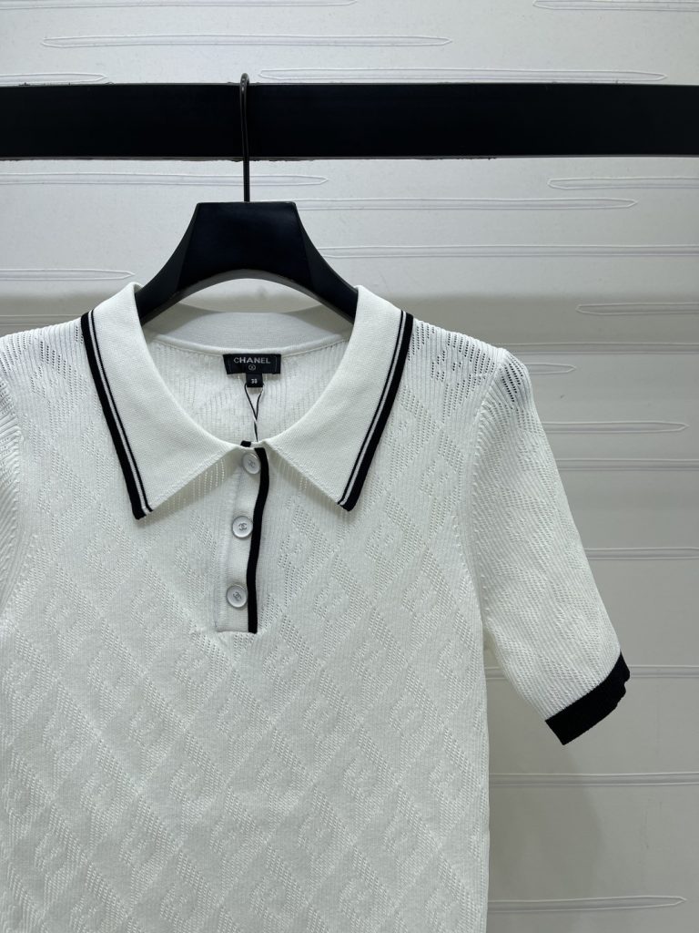 CHANEL コピー ニット ポロシャツ レディース 菱格柄 フラップカラー ダブルCボタン 2色展開 S-M-L - 画像 3