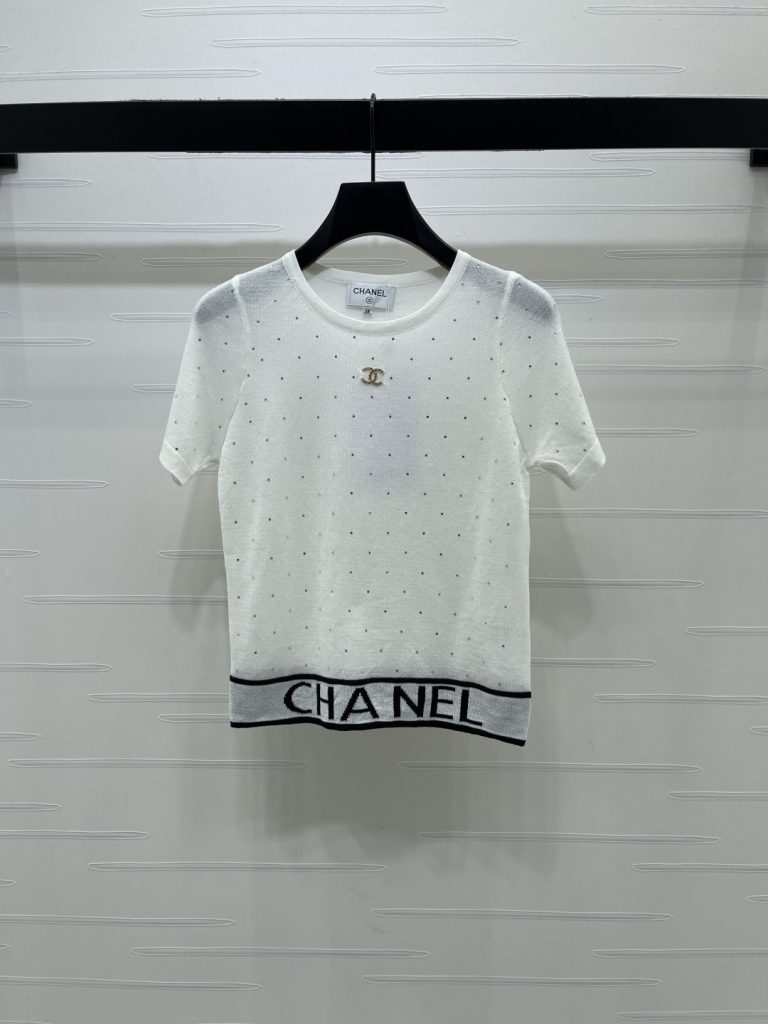 CHANEL ニット Tシャツ コピー ロゴ ポイント刺繍 ブラック ホワイト 2色展開 - 画像 2