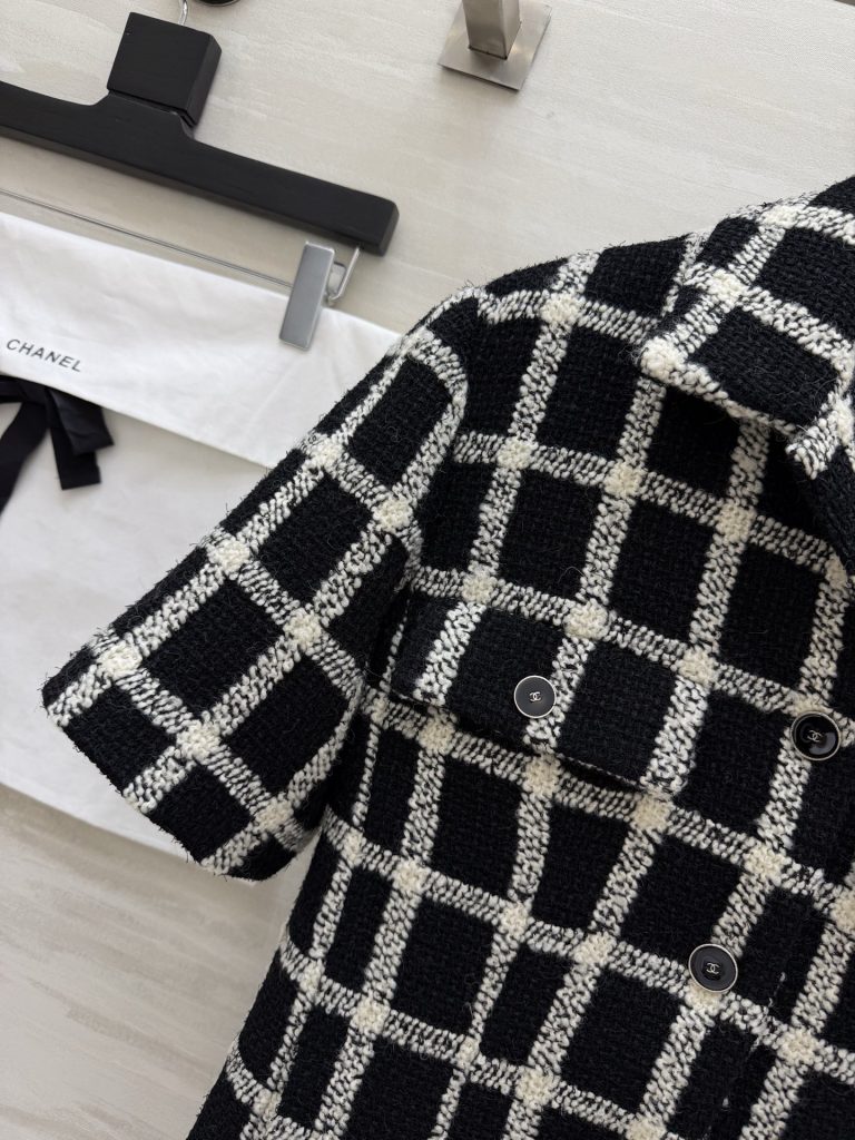 Chane♡²⁶ コピー ブラック レディース チェック柄 ショートジャケット+ハイウエストスカート セットアップ ニット素材 通勤 - 画像 3