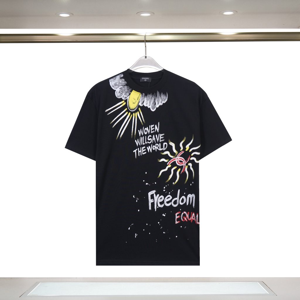 シャネル　CHANEL　落書き　半袖Ｔシャツ　夏服　プリントシャツ　Tshirt　丸首シャツ　レディース　綿100％　カップル　メンズ　2色 - 画像 2