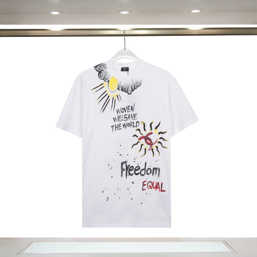 シャネル　CHANEL　落書き　半袖Ｔシャツ　夏服　プリントシャツ　Tshirt　丸首シャツ　レディース　綿100％　カップル　メンズ　2色 - 画像 3