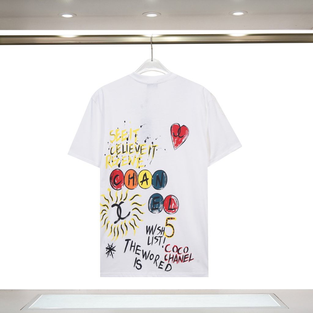 シャネル　CHANEL　落書き　半袖Ｔシャツ　夏服　プリントシャツ　Tshirt　丸首シャツ　レディース　綿100％　カップル　メンズ　2色 - 画像 4