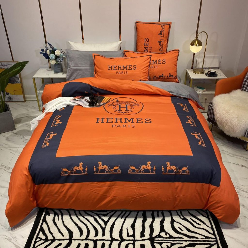 綿生地　エルメス　HERMES　掛け布団カバーセット4点　ダブルサイズ/キングサイズ すべすべベッドカバー　5色 - 画像 2