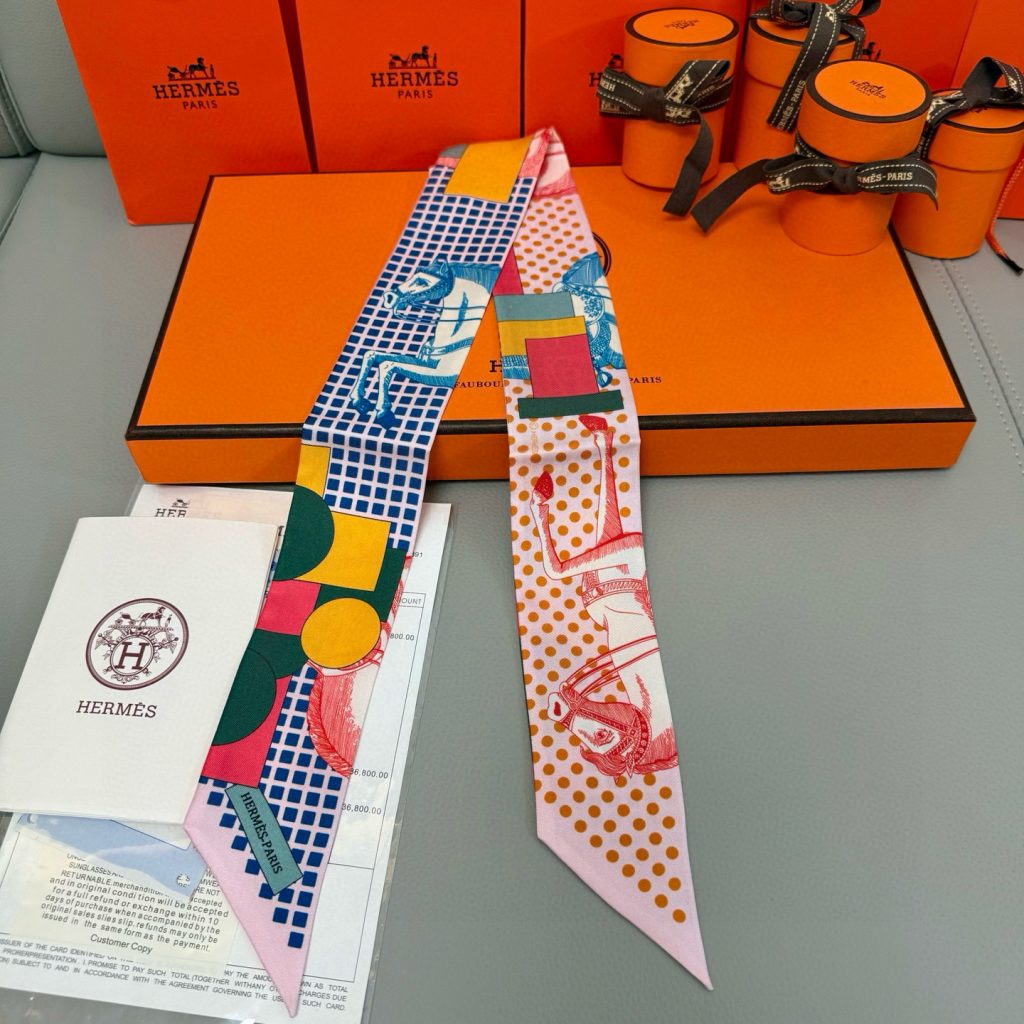 エルメス　Hermes　Twilly　ツイリー　馬柄ツイリー　上品カラー　　細長リボンスカーフ　レディース　バッグスカーフ　7点 - 画像 3