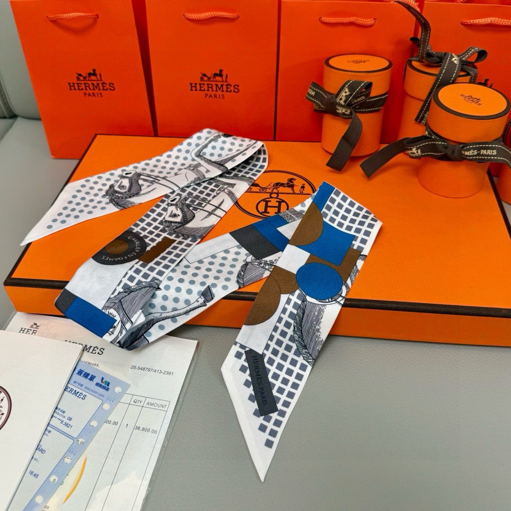 エルメス　Hermes　Twilly　ツイリー　馬柄ツイリー　上品カラー　　細長リボンスカーフ　レディース　バッグスカーフ　7点 - 画像 6
