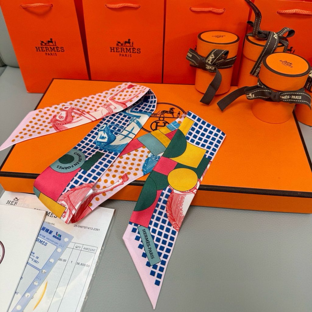 エルメス　Hermes　Twilly　ツイリー　馬柄ツイリー　上品カラー　　細長リボンスカーフ　レディース　バッグスカーフ　7点 - 画像 2